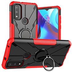 Funda Bumper Silicona y Plastico Mate Carcasa con Magnetico Anillo de dedo Soporte S02 para Motorola Moto G Pure Rojo