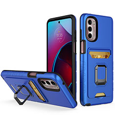 Funda Bumper Silicona y Plastico Mate Carcasa con Magnetico Anillo de dedo Soporte S02 para Motorola Moto G Stylus (2022) 5G Azul