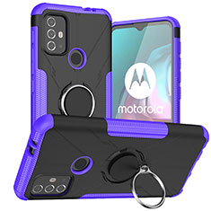 Funda Bumper Silicona y Plastico Mate Carcasa con Magnetico Anillo de dedo Soporte S02 para Motorola Moto G10 Power Morado