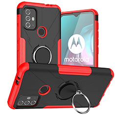 Funda Bumper Silicona y Plastico Mate Carcasa con Magnetico Anillo de dedo Soporte S02 para Motorola Moto G10 Power Rojo