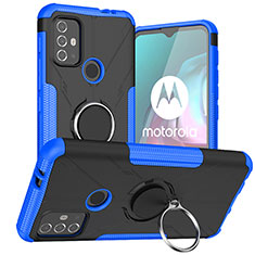 Funda Bumper Silicona y Plastico Mate Carcasa con Magnetico Anillo de dedo Soporte S02 para Motorola Moto G20 Azul
