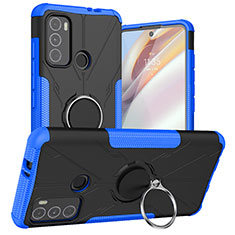 Funda Bumper Silicona y Plastico Mate Carcasa con Magnetico Anillo de dedo Soporte S02 para Motorola Moto G40 Fusion Azul