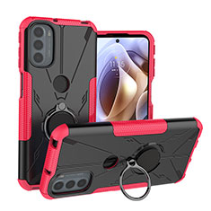 Funda Bumper Silicona y Plastico Mate Carcasa con Magnetico Anillo de dedo Soporte S02 para Motorola Moto G41 Rosa Roja