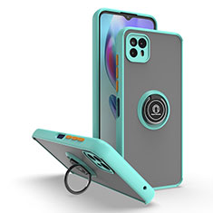 Funda Bumper Silicona y Plastico Mate Carcasa con Magnetico Anillo de dedo Soporte S02 para Motorola Moto G50 5G Cian