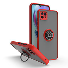 Funda Bumper Silicona y Plastico Mate Carcasa con Magnetico Anillo de dedo Soporte S02 para Motorola Moto G50 5G Rojo