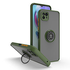 Funda Bumper Silicona y Plastico Mate Carcasa con Magnetico Anillo de dedo Soporte S02 para Motorola Moto G50 5G Verde