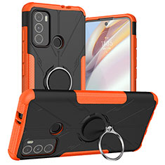 Funda Bumper Silicona y Plastico Mate Carcasa con Magnetico Anillo de dedo Soporte S02 para Motorola Moto G60 Naranja