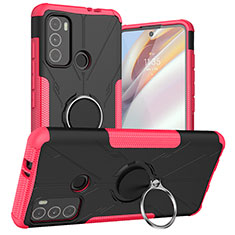 Funda Bumper Silicona y Plastico Mate Carcasa con Magnetico Anillo de dedo Soporte S02 para Motorola Moto G60 Rosa Roja