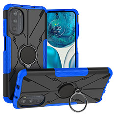 Funda Bumper Silicona y Plastico Mate Carcasa con Magnetico Anillo de dedo Soporte S02 para Motorola Moto G71s 5G Azul