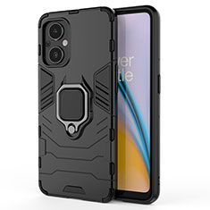 Funda Bumper Silicona y Plastico Mate Carcasa con Magnetico Anillo de dedo Soporte S02 para Oppo F21s Pro 5G Negro