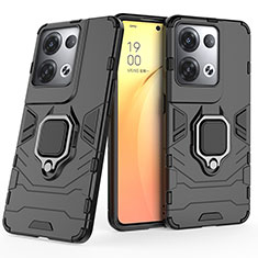 Funda Bumper Silicona y Plastico Mate Carcasa con Magnetico Anillo de dedo Soporte S02 para Oppo Reno8 Pro 5G Negro