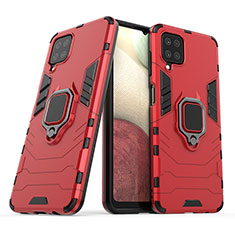 Funda Bumper Silicona y Plastico Mate Carcasa con Magnetico Anillo de dedo Soporte S02 para Samsung Galaxy A12 Rojo