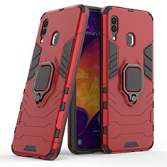 Funda Bumper Silicona y Plastico Mate Carcasa con Magnetico Anillo de dedo Soporte S02 para Samsung Galaxy A30 Rojo