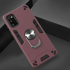 Funda Bumper Silicona y Plastico Mate Carcasa con Magnetico Anillo de dedo Soporte S02 para Samsung Galaxy A41 Rojo Rosa