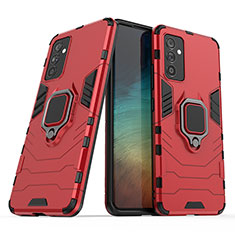 Funda Bumper Silicona y Plastico Mate Carcasa con Magnetico Anillo de dedo Soporte S02 para Samsung Galaxy A82 5G Rojo