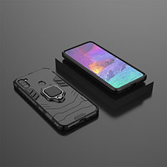 Funda Bumper Silicona y Plastico Mate Carcasa con Magnetico Anillo de dedo Soporte S02 para Samsung Galaxy M11 Negro