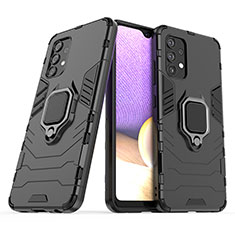 Funda Bumper Silicona y Plastico Mate Carcasa con Magnetico Anillo de dedo Soporte S02 para Samsung Galaxy M32 5G Negro