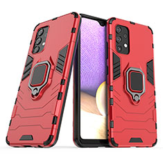 Funda Bumper Silicona y Plastico Mate Carcasa con Magnetico Anillo de dedo Soporte S02 para Samsung Galaxy M32 5G Rojo