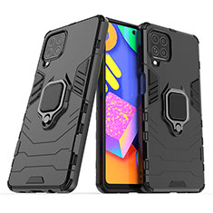 Funda Bumper Silicona y Plastico Mate Carcasa con Magnetico Anillo de dedo Soporte S02 para Samsung Galaxy M62 4G Negro