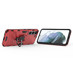 Funda Bumper Silicona y Plastico Mate Carcasa con Magnetico Anillo de dedo Soporte S02 para Samsung Galaxy S21 Plus 5G Rojo