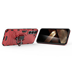 Funda Bumper Silicona y Plastico Mate Carcasa con Magnetico Anillo de dedo Soporte S02 para Samsung Galaxy S24 5G Rojo