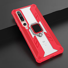 Funda Bumper Silicona y Plastico Mate Carcasa con Magnetico Anillo de dedo Soporte S02 para Xiaomi Mi 10 Pro Rojo