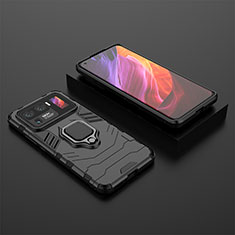 Funda Bumper Silicona y Plastico Mate Carcasa con Magnetico Anillo de dedo Soporte S02 para Xiaomi Mi 11 Ultra 5G Negro