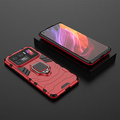 Funda Bumper Silicona y Plastico Mate Carcasa con Magnetico Anillo de dedo Soporte S02 para Xiaomi Mi 11 Ultra 5G Rojo