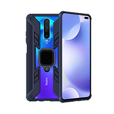 Funda Bumper Silicona y Plastico Mate Carcasa con Magnetico Anillo de dedo Soporte S02 para Xiaomi Redmi K30 4G Azul