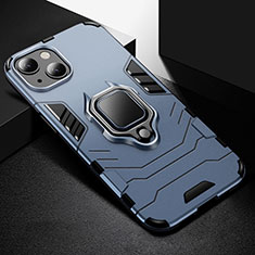 Funda Bumper Silicona y Plastico Mate Carcasa con Magnetico Anillo de dedo Soporte S03 para Apple iPhone 13 Mini Azul