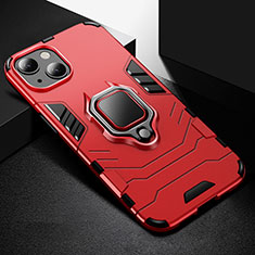 Funda Bumper Silicona y Plastico Mate Carcasa con Magnetico Anillo de dedo Soporte S03 para Apple iPhone 13 Mini Rojo