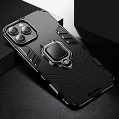 Funda Bumper Silicona y Plastico Mate Carcasa con Magnetico Anillo de dedo Soporte S03 para Apple iPhone 14 Pro Max Negro