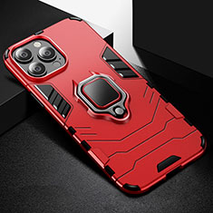 Funda Bumper Silicona y Plastico Mate Carcasa con Magnetico Anillo de dedo Soporte S03 para Apple iPhone 14 Pro Rojo