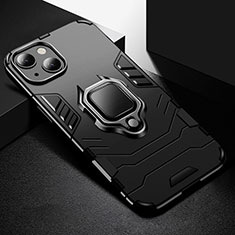 Funda Bumper Silicona y Plastico Mate Carcasa con Magnetico Anillo de dedo Soporte S03 para Apple iPhone 15 Plus Negro