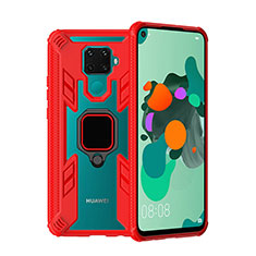 Funda Bumper Silicona y Plastico Mate Carcasa con Magnetico Anillo de dedo Soporte S03 para Huawei Mate 30 Lite Rojo