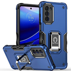 Funda Bumper Silicona y Plastico Mate Carcasa con Magnetico Anillo de dedo Soporte S03 para Motorola Moto Edge (2022) 5G Azul