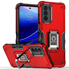 Funda Bumper Silicona y Plastico Mate Carcasa con Magnetico Anillo de dedo Soporte S03 para Motorola Moto G71s 5G Rojo