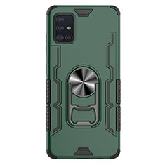 Funda Bumper Silicona y Plastico Mate Carcasa con Magnetico Anillo de dedo Soporte S03 para Samsung Galaxy A51 5G Verde