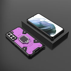 Funda Bumper Silicona y Plastico Mate Carcasa con Magnetico Anillo de dedo Soporte S03 para Samsung Galaxy S21 Plus 5G Morado