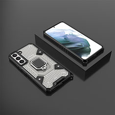 Funda Bumper Silicona y Plastico Mate Carcasa con Magnetico Anillo de dedo Soporte S03 para Samsung Galaxy S22 5G Gris
