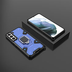 Funda Bumper Silicona y Plastico Mate Carcasa con Magnetico Anillo de dedo Soporte S03 para Samsung Galaxy S22 Plus 5G Azul