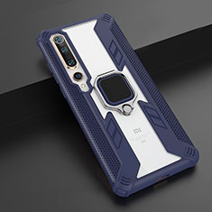 Funda Bumper Silicona y Plastico Mate Carcasa con Magnetico Anillo de dedo Soporte S03 para Xiaomi Mi 10 Azul