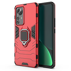 Funda Bumper Silicona y Plastico Mate Carcasa con Magnetico Anillo de dedo Soporte S03 para Xiaomi Mi 12 Pro 5G Rojo