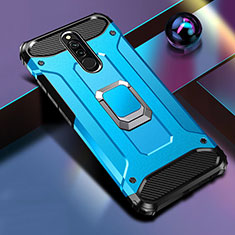 Funda Bumper Silicona y Plastico Mate Carcasa con Magnetico Anillo de dedo Soporte S03 para Xiaomi Redmi 8 Azul