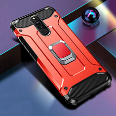 Funda Bumper Silicona y Plastico Mate Carcasa con Magnetico Anillo de dedo Soporte S03 para Xiaomi Redmi 8 Rojo