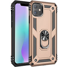 Funda Bumper Silicona y Plastico Mate Carcasa con Magnetico Anillo de dedo Soporte S04 para Apple iPhone 11 Oro