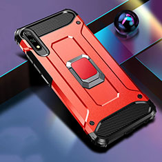 Funda Bumper Silicona y Plastico Mate Carcasa con Magnetico Anillo de dedo Soporte S04 para Huawei Honor 9X Rojo