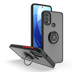 Funda Bumper Silicona y Plastico Mate Carcasa con Magnetico Anillo de dedo Soporte S04 para Motorola Moto E30 Rojo y Negro