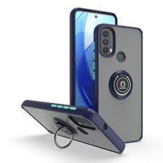 Funda Bumper Silicona y Plastico Mate Carcasa con Magnetico Anillo de dedo Soporte S04 para Motorola Moto E40 Azul
