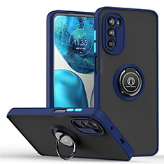 Funda Bumper Silicona y Plastico Mate Carcasa con Magnetico Anillo de dedo Soporte S04 para Motorola Moto Edge (2022) 5G Azul